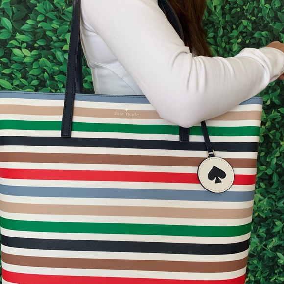 KATE SPADE TANYA MULTICOLOR STRIPE LEATHER TOTE - Picture 7 of 8